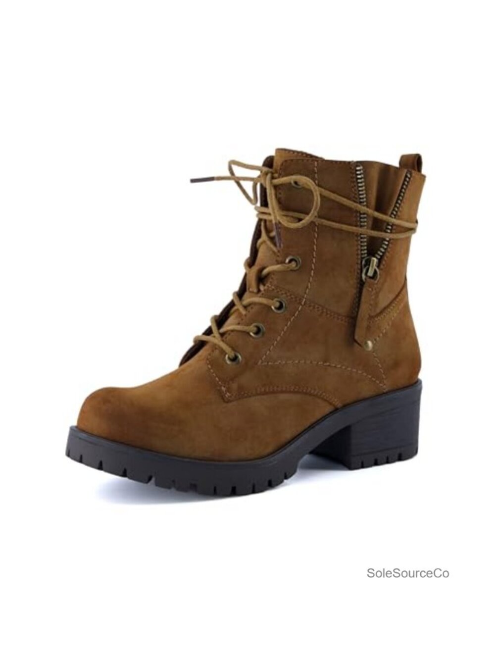 Womens Combat Ankle Boots Faux Leather Lace Up Memory Foam Block Heel